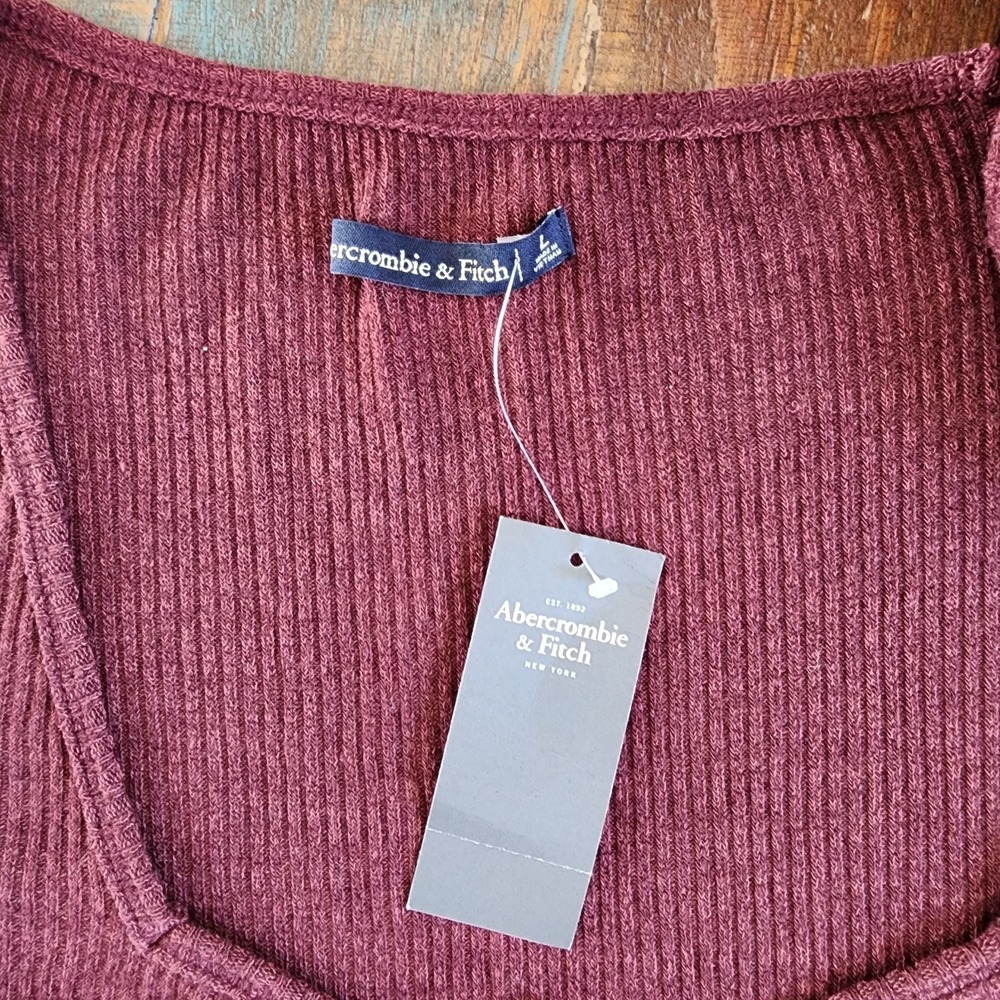 A&F NWT Sweetheart Neckline Ribbed Knit Top Large Y2K Minimalist Chocolate Brown - Picture 5 of 7